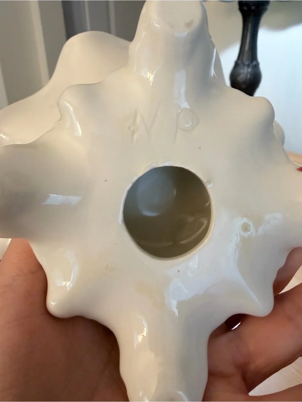 White Porcelain Scalloped Pedestal Bowl with Floral Accents
